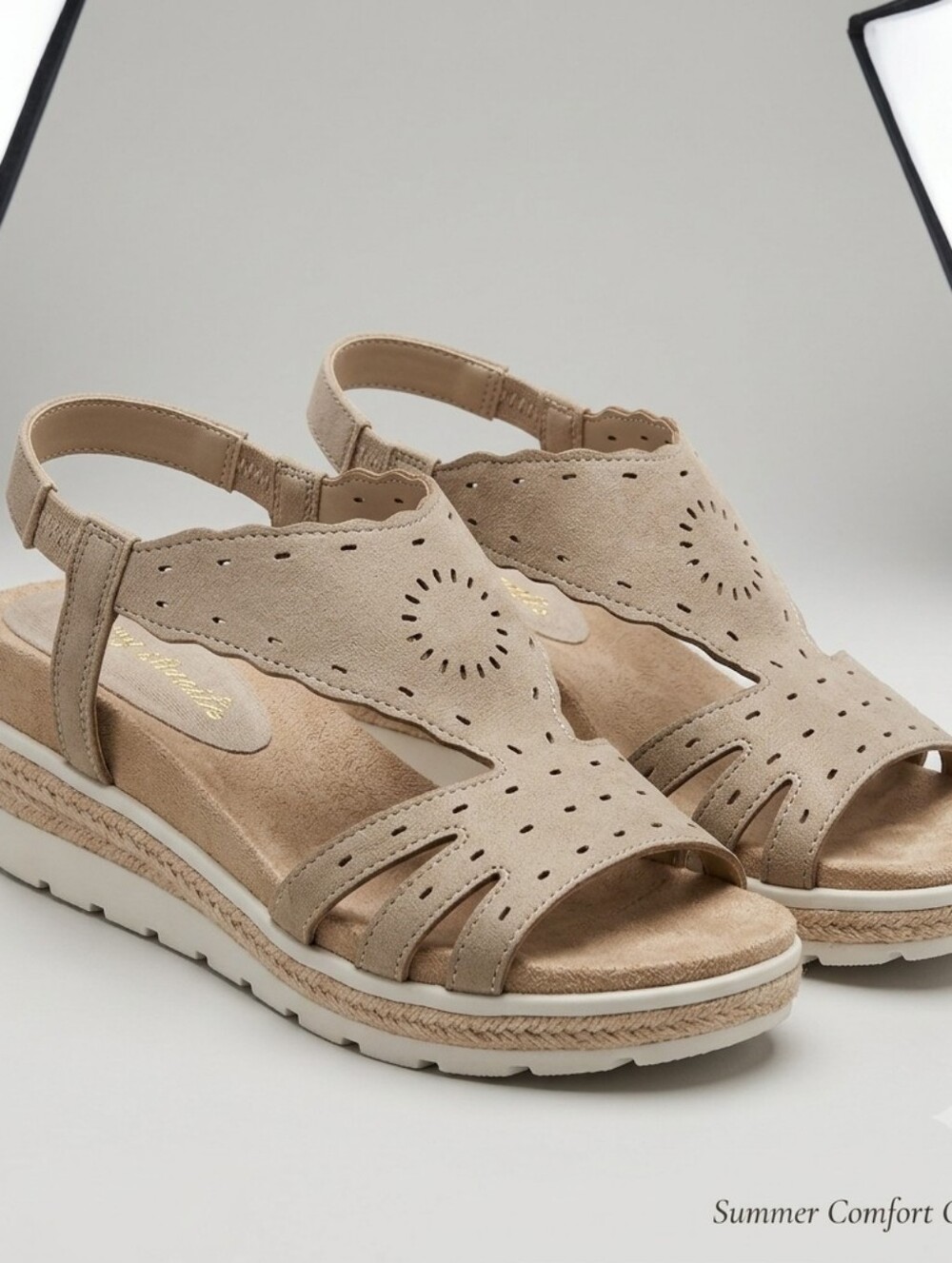 Taupe Cutout Slingback Wedge Sandals Size 7.5 Wide Comfortable For All Day Wear